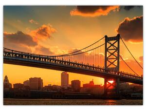 Tablou - Apus de soare peste Podul Ben Franklin, Philadelphia (70x50 cm)