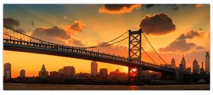Tablou - Apus de soare peste Podul Ben Franklin, Philadelphia (120x50 cm)