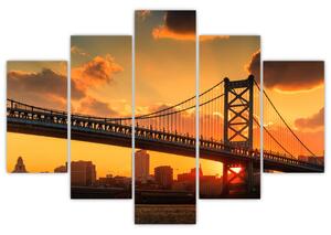 Tablou - Apus de soare peste Podul Ben Franklin, Philadelphia (150x105 cm)