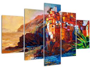 Tablou - Satul de coastă Cinque Terre, Riviera italiană, impresionismul modern (150x105 cm)