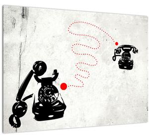 Tablou pe sticlă - Desen de telefon în stilul lui Banksy (70x50 cm)