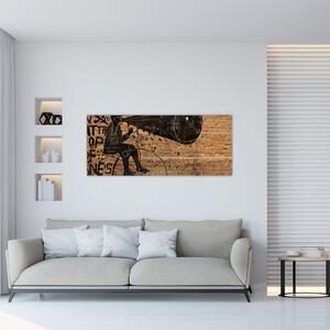 Tablou - Barbat cu biciclete stil Bansky (120x50 cm)