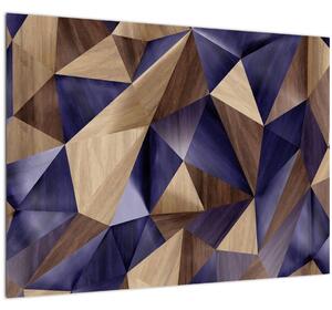 Tablou pe sticlă - 3D triunghiuri de lemn (70x50 cm)