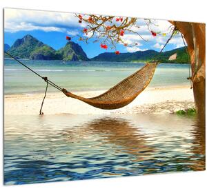 Tablou pe sticlă - Relax la plajă (70x50 cm)