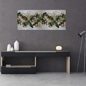 Tablou - Frunze tropicale, Galben - auriu (120x50 cm)
