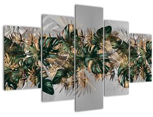 Tablou - Frunze tropicale, Galben - auriu (150x105 cm)