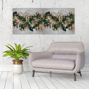 Tablou - Frunze tropicale, Galben - auriu (120x50 cm)