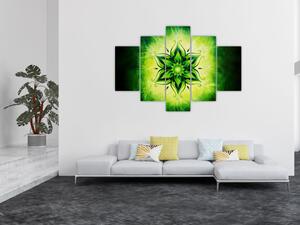 Tablou - Mandala de flori, fundal verde (150x105 cm)