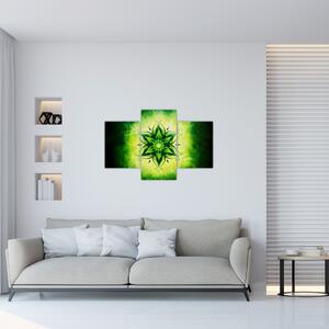 Tablou - Mandala de flori, fundal verde (90x60 cm)