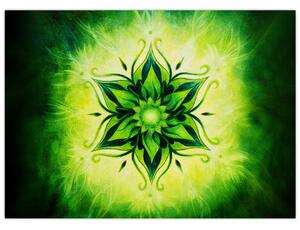 Tablou - Mandala de flori, fundal verde (70x50 cm)
