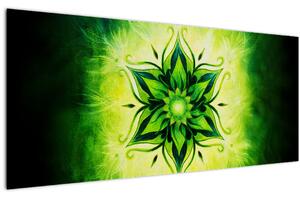Tablou - Mandala de flori, fundal verde (120x50 cm)