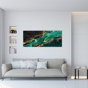 Tablou - Marmorat, petrol-auriu (120x50 cm)