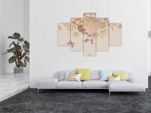 Tablou - Vintage, flori și fluturi (150x105 cm)
