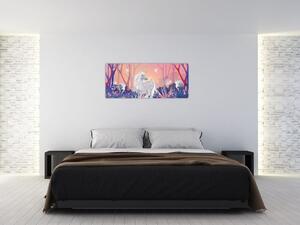 Tablou - Unicorn în pădurea fermecată (120x50 cm)