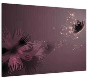 Tablou pe sticlă - Floare și fluture (70x50 cm)