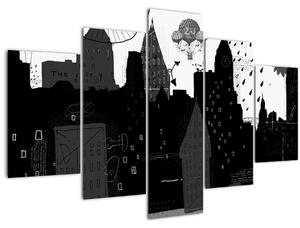 Tablou - Oraș cu inscripții și modele (150x105 cm)