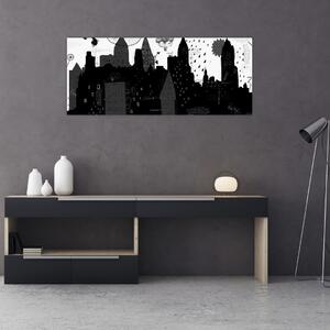 Tablou - Oraș cu inscripții și modele (120x50 cm)