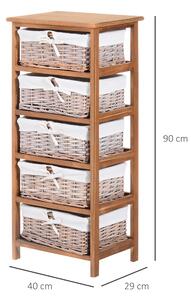 HomCom Mobilier cu 5 Cosuri din Rachita și Lemn de Platan,Culoare lemn si alb, 40x29x90cm | Aosom Ro