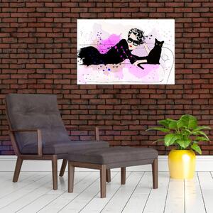 Tablou - Femeia cu pisică neagră (90x60 cm)