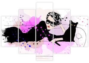 Tablou - Femeia cu pisică neagră (150x105 cm)