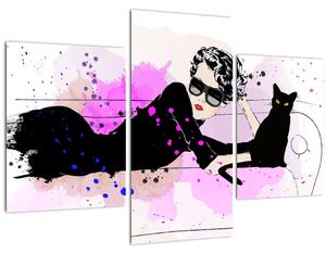 Tablou - Femeia cu pisică neagră (90x60 cm)