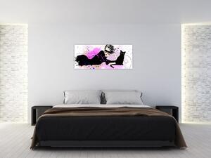 Tablou - Femeia cu pisică neagră (120x50 cm)