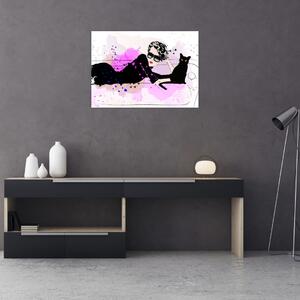 Tablou pe sticlă - Femeia cu pisică neagră (70x50 cm)