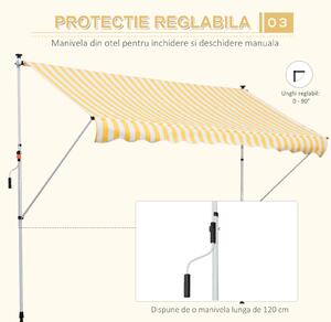 Outsunny Perdea de Soare pentru Exterior cu Stâlp de Sprijin, Protecție UV, Rezistentă la Apă, Alb și Galben, 300x150cm | Aosom Romania