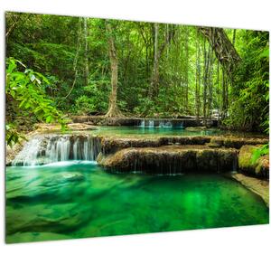 Tablou pe sticlă - Cascada Erawan din Kanchanaburi, Thailanda (70x50 cm)
