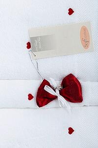 Set cadou de prosoape mici MICRO LOVE, 3 buc Alb-inimioare roz / Pink hearts