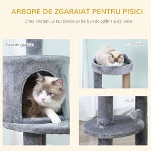 Ansamblu de Joacă PawHut pentru Pisici, 3 Nivele cu Plus Moale, Gri, 48x48x104cm | Aosom Romania
