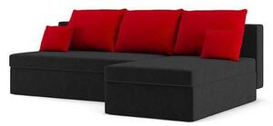 MONACO canapea colțar extensibil, țesătură normală, umplere spumă, dreapta, culoare - negru / roșu