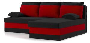 DELI canapea colțar extensibil, țesătură normală, umplere spumă, dreapta, culoare - negru / roșu