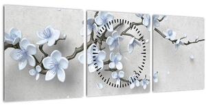 Tablou cu flori albastre (cu ceas) (90x30 cm)