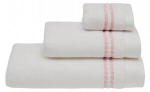 Set cadou prosoape și prosoape de corp CHAINE, 3 buc Alb-broderie roz / Pink embroidery