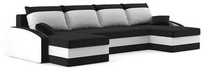 SPARTA canapea colțar extensibil, formă U, latură universală, țesătură normală, umplere spumă, culoare - negru / alb