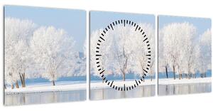 Tablou cu peisaj de iarnă (cu ceas) (90x30 cm)