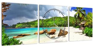 Tablou - Seychelles, plaja Takamaka (cu ceas) (90x30 cm)