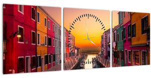 Tablou - Apus de soare, insula Burano, Veneția, Italia (cu ceas) (90x30 cm)