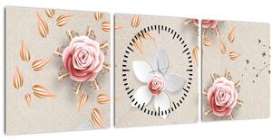 Tablou - Flori de trandafiri (cu ceas) (90x30 cm)