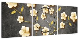 Tablou - Arbust auriu pe fundal negru (cu ceas) (90x30 cm)