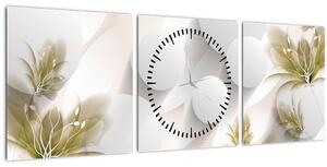 Tablou - 3D cercuri cu flori (cu ceas) (90x30 cm)