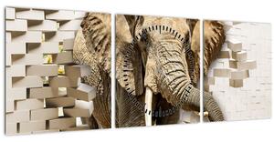Tablou - Elefant spârgând peretele (cu ceas) (90x30 cm)