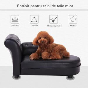 PawHut Canapea Lux pentru Câini, Tapitată, Confortabilă pentru Animale de Companie, Negru, 82.5x45x41.5cm | Aosom Romania