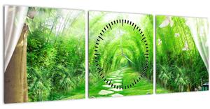 Tablou - Privire la grădina tropicală (cu ceas) (90x30 cm)