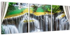 Tablou - Privire la cascade magice (cu ceas) (90x30 cm)