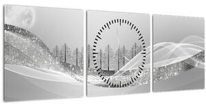 Tablou - Peisaj argintiu (cu ceas) (90x30 cm)