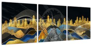 Tablou - Munții aurii (cu ceas) (90x30 cm)