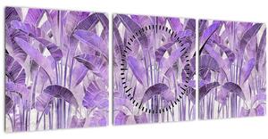 Tablou - Frunze violet în tencuială (cu ceas) (90x30 cm)