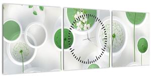 Tablou - Flori în cercuri (cu ceas) (90x30 cm)
